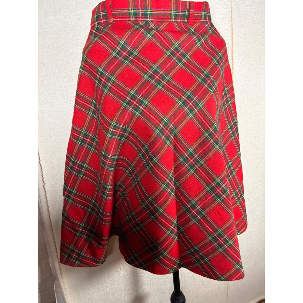 Sears Plaid Skirt Womens 12 Red Excellent Vintage Tartan A-Line Midi 4205